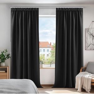Deconovo Gordijnen - Verduisterend - Zwart - Polyester - 2 Stuks
