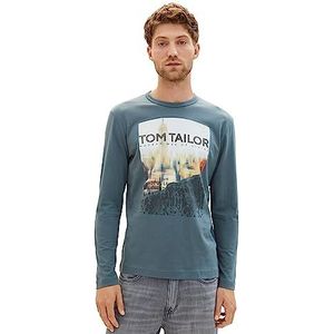 TOM TAILOR T-shirt met lange mouwen voor heren, 32506 - Dusty Dark Teal, XXL