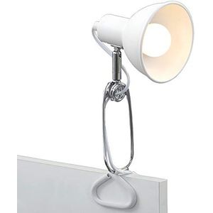 Briloner Leuchten Klemlamp, klemlamp, 1x E14, max. 8 Watt, incl. kabelschakelaar, spot draai- en zwenkbaar, metaal wit-chroom, 305x110x130mm