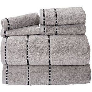 Lavish Home Luxe katoenen handdoekenset, sneldrogend, Zero Twist en zachte 6-delige set met 2 badhanddoeken, 2 handdoeken en 2 washandjes (zilver/zwart)