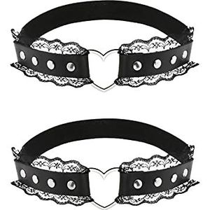 alisikee 2Pcs Adjustable Lace Heart-Shaped Thigh Garter, Elastic Leg Garters for Women, Black