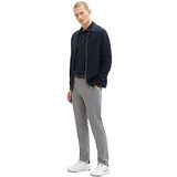 TOM TAILOR Heren 1037547 Slim Fit Chino broek gemaakt van stretch piqué met riem, 32284-wit marine zigzagstructuur, 33W/34L, 32284 - Witte Marine Zig Zag Structuur, 33W / 34L