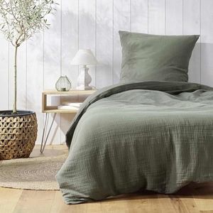 douceur d'intérieur, 2-delige set (140 x 200 cm) Angélia kaki, katoengaas