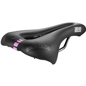 Selle Italia DIVA Gel Flow – Dames Fietszadel met Gelvulling, Comfortabel en Ergonomisch, Geschikt voor Stadsfiets en Mountainbike – Maat L2, Zwart/Roze