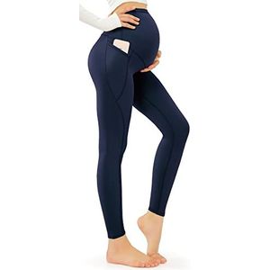 JOYSPELS Zwangerschapslegging over de buik met zakken, niet-doorschijnende workout zwangerschapslegging, marineblauw, XL