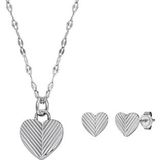 FOSSIL Harlow Heart To Heart-hanger voor dames, JF04669SET met ketting en oorbellen, roestvrij staal, Length: 406.4mm, Roestvrij staal, Geen edelsteen