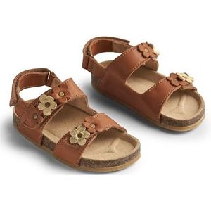 Wheat - Teenvrije kurk-sandaal Clara met bloemen - Unisex - echt leer, 9002 cognac, 28 EU