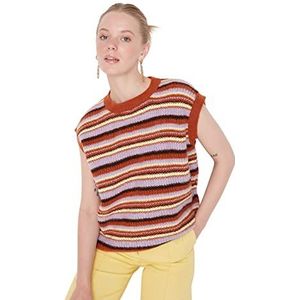 TRENDYOL Dames ronde hals effen kleuren regular gebreid vest sweater, bruin, M