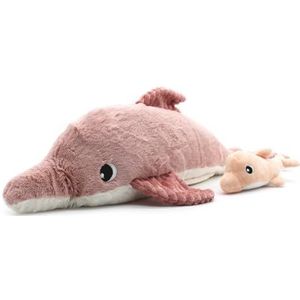 LES DÉGLINGOS Les Ptipotos by Tofou de dolfijn mama baby – zacht pluche dier – ideaal cadeau voor geboorte – roze – 54 cm
