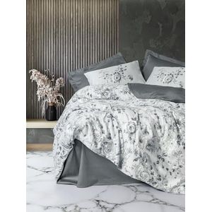 Nuit Des Rêves Luxe Satijnen Single XXL Quilt Cover Set, Grijs, 155 x 220 cm | 100% Katoen Satijn, Reactieve Print, Machine Wasbaar, Knoopsluiting | Elegant en Comfortabel