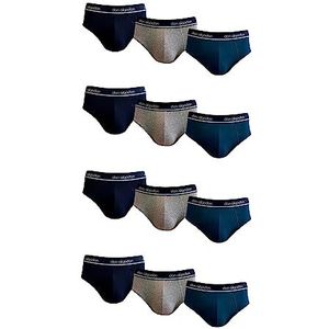 DON ALGODON Set van 12 slips Classic voor heren, uitstekende kwaliteit en zachtheid, 4 stuks herenslips, kleur: marineblauw/grijs/blauwgroen, ademende boxershorts, maximaal comfort, dag en nacht,