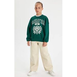 DeFacto Girl Regular Fit lange mouwen gebreid sweatshirt met capuchon voor meisjes (D.Green, 7/8 Y), D.GREEN, 7-8 Jaar