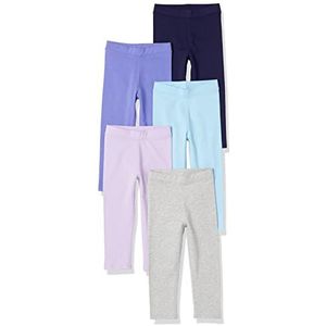 Amazon Essentials Leggings voor meisjes en peuters, multipacks, aquablauw, grijs/lila/marineblauw/paars, 10 jaar