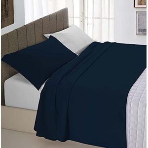 Italian Bed Linen Natural Color Beddengoedset, 100% katoen, donkerblauw/lichtgrijs, klein dubbel
