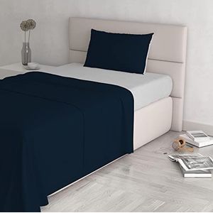 Italian Bed Linen Natural Color Beddengoedset, 100% katoen, donkerblauw/lichtgrijs, klein dubbel