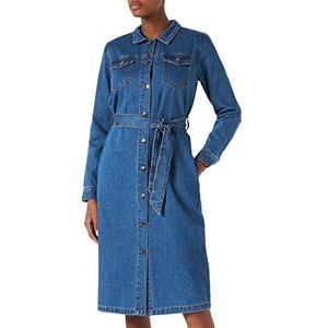 KAFFE Dames Denim Jurk Midi Lange Tunic Buttoned Tie Waist Casual Dames, Denim Blauw, 36