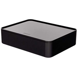 HAN Ladebox Allison Smart Organizer gebruiksvoorwerpenbox met binnenschaal en deksel/dienblad, stapelbaar, voor kantoor, bureau, badkamer, keuken, meubelvriendelijke rubberen voetjes, 1110-13, zwart