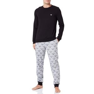 Emporio Armani Heren Men's Pattern Mix Cuffed Pajama Set (2 stuks), Eagle Print/Zwart, L