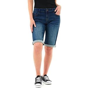 M17 Dames Dames Knielengte Denim Stretchy Bermuda Shorts Contrast Turn Up Manchet Casual Zomer Klassieke Katoenen Broek met Zakken, Indigo, 38