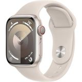 Apple Watch Series 9 (GPS + Cellular 41 mm) Smartwatch - Kast van sterrenlicht aluminium - Sterrenlicht sportbandje S/M. Conditie bijhouden, Saturatie-app en Ecg-app, Always-on Retina-display