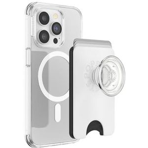 PopSockets: PopWallet+ voor MagSafe - Adapterring voor MagSafe Inbegrepen - Kaarthouder met een geïntegreerde verwisselbare PopTop voor smartphones en hoesjes - White Clear