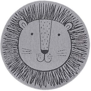 Rond kinderkamer vloerkleed Leeuw - zilver/grijs 120 cm rond