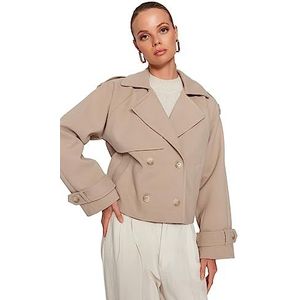 Trendyol FeMan oversized geweven jas met dubbele rij knopen, nertsen,36, Nerts, 34