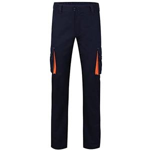 Velilla 103024S; tweekleurige stretchbroek met meerdere zakken, marineblauw en oranje, 40 NL