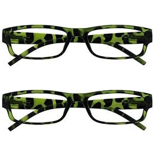 The Reading Glasses Company groene schildpad lezer waarde 2-pack vrouwen vrouwen UVR2PK009 +1.00 +2.00 Optical Power Green Tortoiseshell