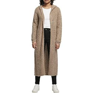 Urban Classics Gebreide damesjas met capuchon en veren, knielange jas voor vrouwen in 5 kleuren, maten XS - 5XL, Softtaupe, M