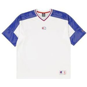 Champion Legacy Retro Sport (220329) - Shiny PolyWarpKnit Unbrushed Crewneck T-shirt, wit/diepblauw (Wht/BAI/CRD), M Retro Sport Heren FW24, Wit/diepblauw (Wht/Bai/Crd), M