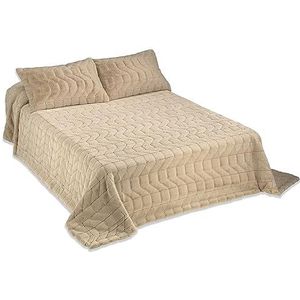 MANTAS MORA - Lena deken voor bed, kunstleer, microvezel, 230 x 250 cm + 2 kussenslopen (50 x 75 cm), 230 x 250 cm + 2 kussenslopen (50 x 75 cm), linnen