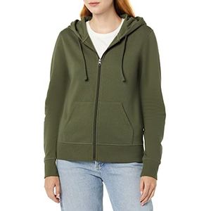 Amazon Essentials Women's Fleecetrui van Franse badstof met volledige ritssluiting (verkrijgbaar in grote maten), Donker olijfgroen, XS