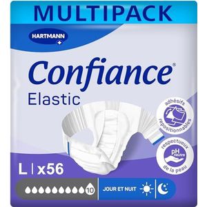 Confiance Elastisch - Complete veranderingen voor mannen en vrouwen – absorptieniveau = 10 druppels (belangrijke urineweg) – pH-huidneutraal – zacht materiaal – maat L – 4 x 14 stuks