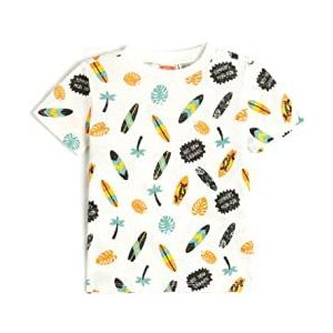 Koton Babyboys T-shirt met korte mouwen, ronde hals, bedrukt katoen, Ecru Design (03e), 6-9 Maanden