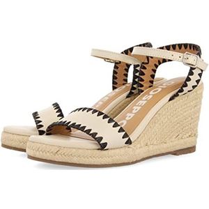 GIOSEPPO Damessandalen van oranje leer met siernaden en sleehak van jute, Ivoor, 39 EU