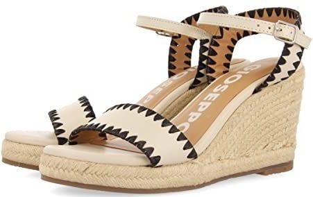 GIOSEPPO Damessandalen van oranje leer met siernaden en sleehak van jute, Ivoor, 39 EU