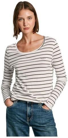 Pepe Jeansvoor vrouwen. PL505937 T-shirt Finna wit (L), Casual, Katoen, Lange mouwen, Duurzaam