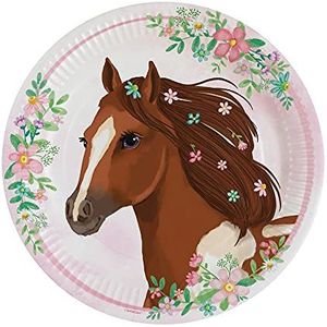 Amscan 9909874-66 - bord Beautiful Horses, 8 stuks, diameter 22,8 cm, papier, paarden, kartonnen borden, feestborden, wegwerpservies, kinderverjaardag