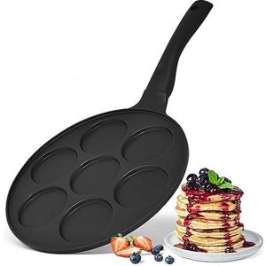 Joeji's 7 Gat Pannenkoek Pan Non-Stick Lichtgewicht Gegoten Aluminium Keramische Koekenpan Multifunctionele Inductie Pan Mini Pannenkoekenvorm 26,5 cm voor Koken Laag Vet Eieren Pannenkoeken Pannenkoeken