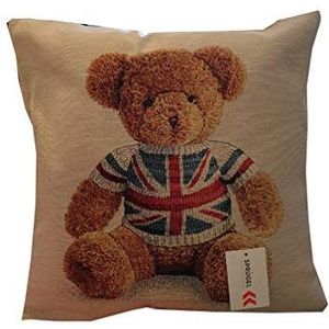 Spreugel - Gobelin kussen lle 45 x 45 cm - London Bear - Teddy met Union Jack