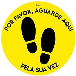 Avery Spanje COVFSYB420-PT Sinalização Social Disância sticker gele achtergrond en afgewerkte letters ""Agude vez"", rond, 42 cm diameter, 2 etiketten