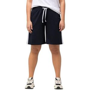Ulla Popken, Dames, grote maten, jerseyshorts, brede pijpen, contrasterende strepen, zwart, 32W x 32L