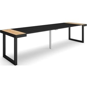Skraut Home | Uittrekbare consoletafel | eettafel | 300 | voor 14 personen | poten van massief hout | moderne stijl | eiken en zwart