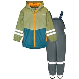 Playshoes Tweedelig regenpak met fleecevoering, gevoerd modderpak, groen-grijs., 86