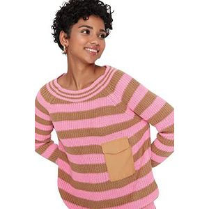 Trendyol Dames ronde hals gestreepte regular sweater sweatshirt, roze, S, roze, S
