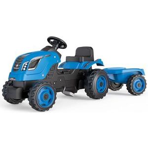 Smoby - Tractor Farmer XL blauw + aanhanger - tractor met pedalen voor kinderen - zitting verstelbaar - stuur met claxon - kap openen - 710129