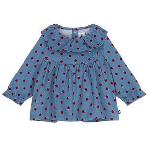 Petit Bateau Baby fluwelen blouse met lange mouwen met appelprint, Adriatic/Multico, 6 Maanden