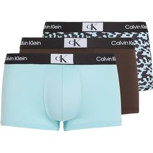 Calvin Klein Heren Low Rise Trunk (Pack van 3), Blauw (Aqua, Kleine Boom Frg Prt_ Aqua, Mlch), XL