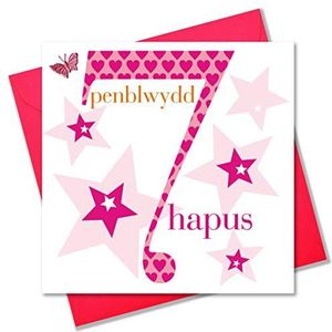 Claire Giles Alter Walisische opschrift: ""Penblwydd Hapus"" leeftijd 7 meisje verjaardag kaart